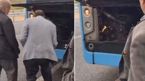 Diyarbakır’da bir vatandaş otobüste çıkan yangını üfleyerek söndürmeye çalıştı
