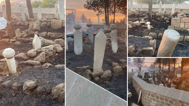Tarihi mezarlar orman yangında zarar gördü