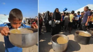 İsrail’in açlığa mahkum ettiği Gazze’de Filistinlilere yemek dağıtıldı