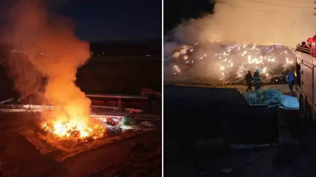 650 ton saman balyası kundaklandı: Yaklaşık maddi zarar 2 milyon lira