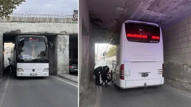 Ağrı 1970 SK takım otobüsü Kayseri’de alt geçitte sıkıştı