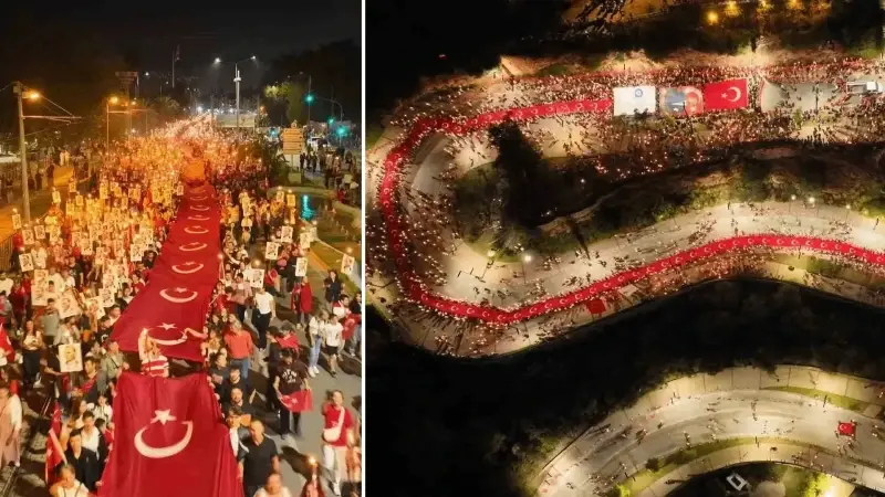 Antalya’da 400 metrelik dev bayrakla Cumhuriyet coşkusu: Fener Alayı’na yüzlerce kişi katıldı