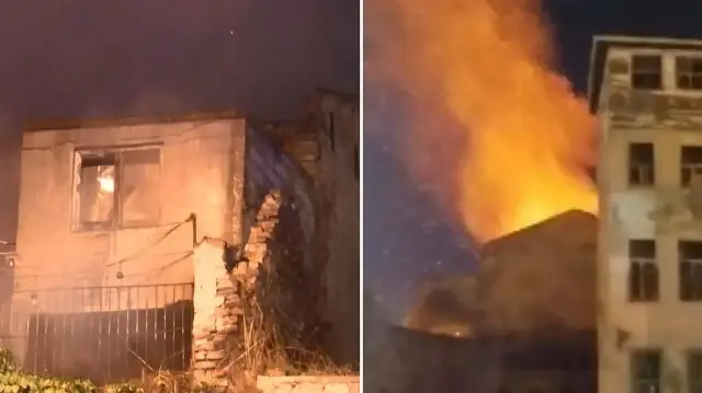 Fatih’te 2 katlı metruk bina alev alev yandı
