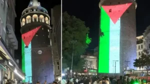 Galata Kulesi’ne Filistin Bayrağı yansıtıldı