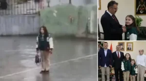 İstiklal Marşı okunurken yağmur altında saygı duruşuna geçen öğrenciye Vali Turan’dan çeyrek altın