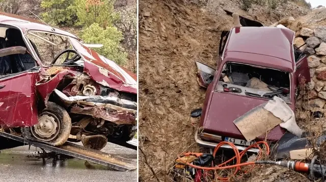 Kütahya’da istinat duvarına çarpan otomobilin sürücüsü ile eşi öldü