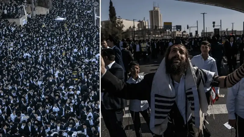 Milyonluk Yürüyüş: Batı Kudüs’te binlerce Ultra Ortodoks Yahudi, zorunlu askerlik karşıtı gösteri düzenledi