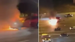 Pendik’te panik anları: Seyir halindeki otomobil alev alev yandı