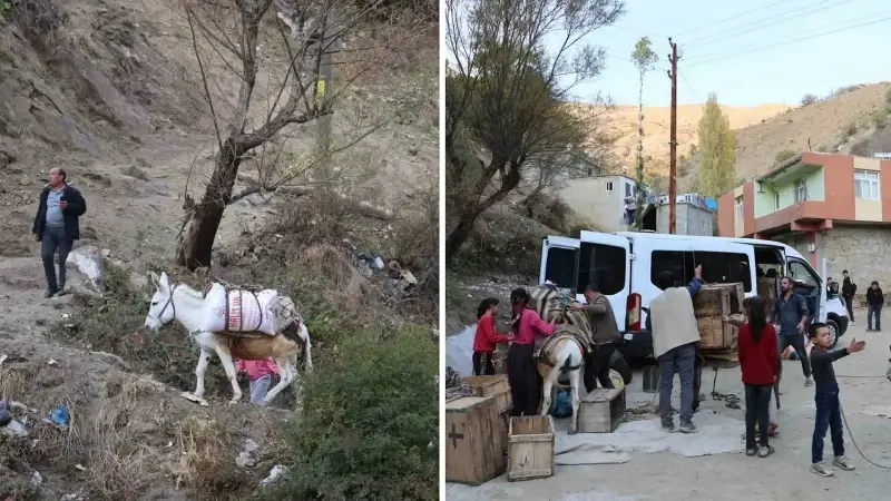 Diyarbakır’ın kırsal mahallesinde yükler eşeklerle evlere götürülüyor
