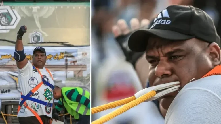 Mısırlı güreşçi Kabonga, tırı dişleriyle çekerek Guinness Rekorlar Kitabı’na yeni bir başarı ekledi