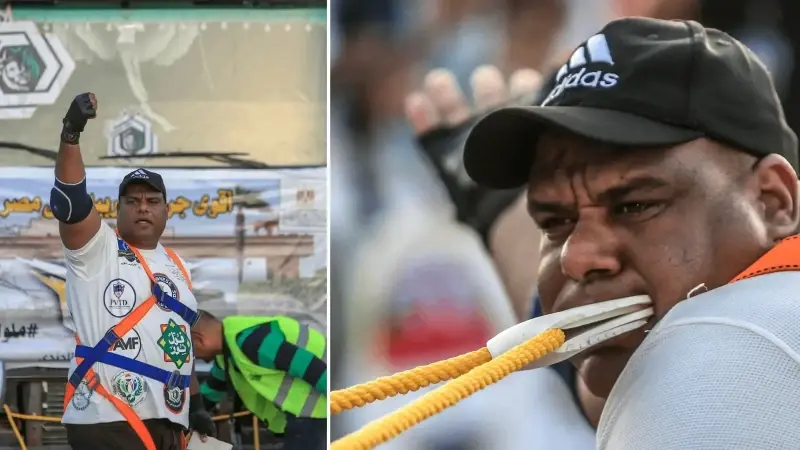 Mısırlı güreşçi Kabonga, tırı dişleriyle çekerek Guinness Rekorlar Kitabı’na yeni bir başarı ekledi