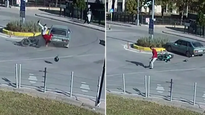 Motosikletli havada takla attı: İlk yaptığı şey fırlayan ayakkabısını giymek oldu