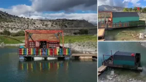Tortum Gölü üzerinde yüzen ev ilgi odağı oldu