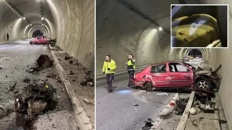 Tünelde feci kaza: Aracın motoru metrelerce ileri savruldu! Hız kadranı 200’de takılı kaldı