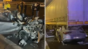 Ankara’da yüksek hızla giden bir otomobil tırın altına girdi: 2 ölü 1 ağır yaralı