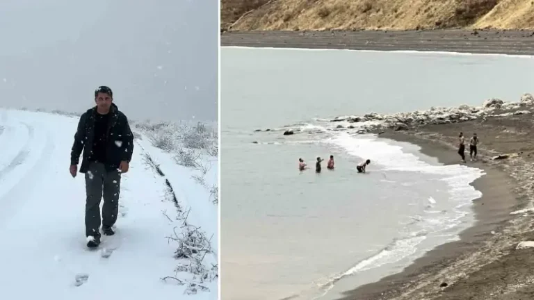 Bitlis’te bir yanda kar bir yanda su keyfi