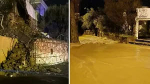 Bodrum’da sağanak: Bir evin istinat duvarı çöktü yollar göle döndü vatandaşlar tahliye edildi