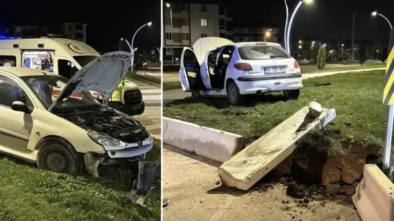 Bolu’da kontrolden çıkan otomobil refüje çarptı