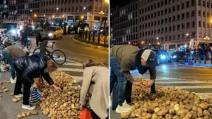 Brüksel’de AB Liderler Zirvesi’nin yapıldığı sırada çiftçilerden traktörlü protesto