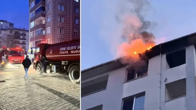 Edirne’de dairede çıkan yangın çatıya  sıçradı