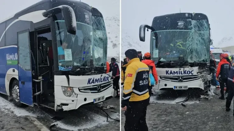 Erzincan’da otobüsün tıra çarptığı kazada 3 kişi yaralandı