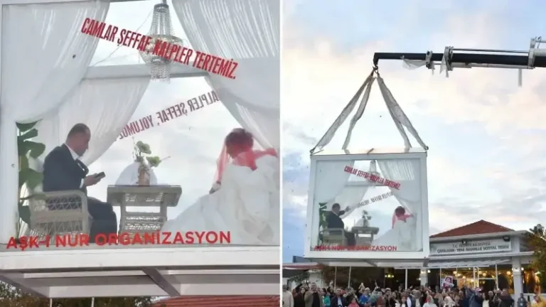 Fethiye’de sıra dışı düğün: Gelin ve damat cam vitrinde