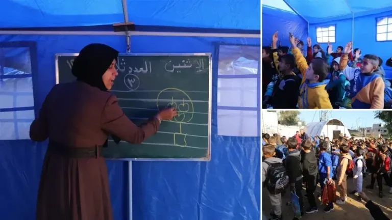 Gazze’de gönüllü öğretmenler kurdukları çadırlarda ders veriyor