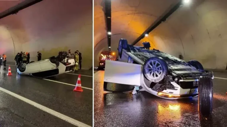 İstanbul’a korkutan kaza: Otomobil tünelde takla attı