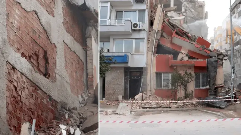 İzmir’de kentsel dönüşüm yıkımı kabusa döndü: Komşu binada hasar oluştu