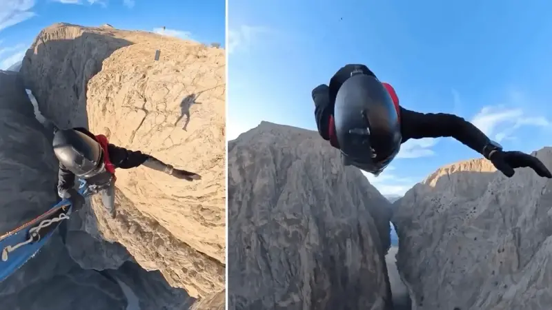 Karanlık Kanyon’da base jump atlayışı nefesleri kesti