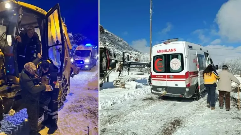 Karla kapanan yollar aşıldı: İki hasta sağlık ekiplerince hastaneye ulaştırıldı