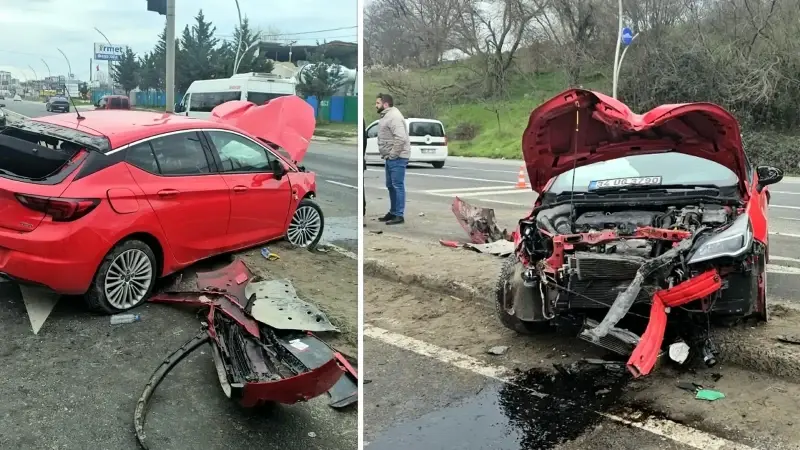 Karşı yöne geçen otomobil kırmızı ışıkta bekleyen araçlara çarptı