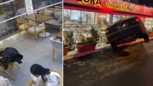 Kayseri’de korku dolu anlar: Kontrolden çıkan otomobil kafeteryaya girdi, saniyelerle kurtuldular