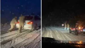 Muş-Bulanık yolunda ulaşıma kar engeli: Jandarma ekipleri rampada mahsur kalan araçları tek tek kurtardı