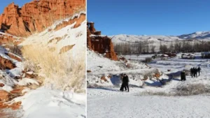 Narman Peribacaları karla kaplandı