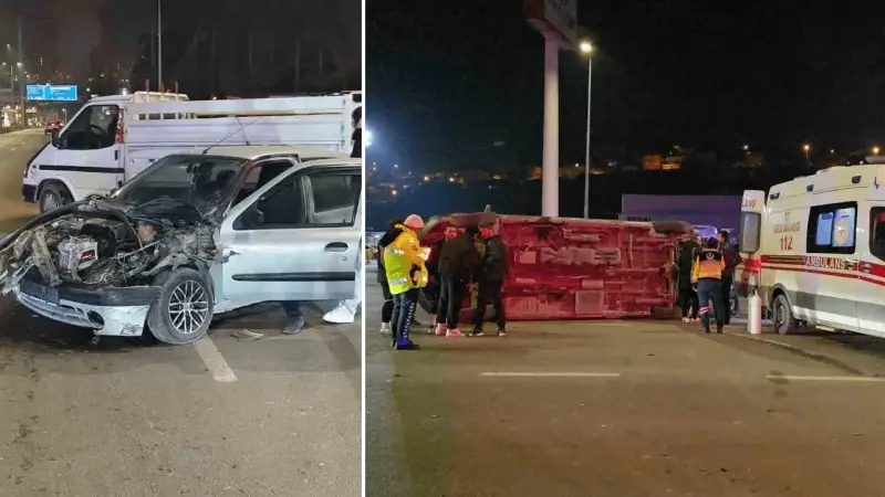 Otomobille çarpışan ambulans devrildi: Üç sağlık çalışanı yaralandı