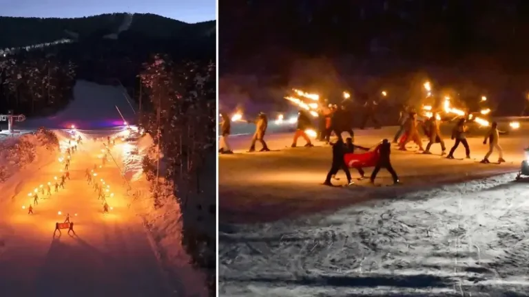 Sarıkamış Kayak Merkezi meşaleli kayak gösterisiyle sezonu açtı