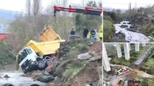 Sarıyer’de yol çöktü: Dereye düşen kamyon çıkarıldı