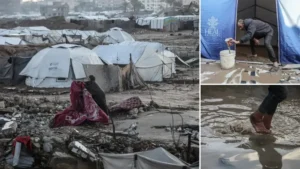 Şiddetli yağış nedeniyle Gazze Şeridi’nde çadırlar su altında kaldı