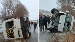 Sivas’ta öğrencileri taşıyan servis devrildi: 15 yaralı