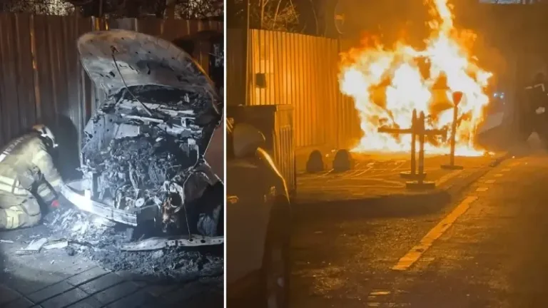 Üsküdar’da park halindeki hafif ticari araç alev alev yandı