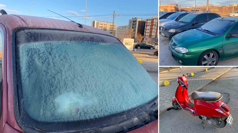 Hava sıcaklığı sıfır derecenin altına düştü: Araçlar buzla kaplandı