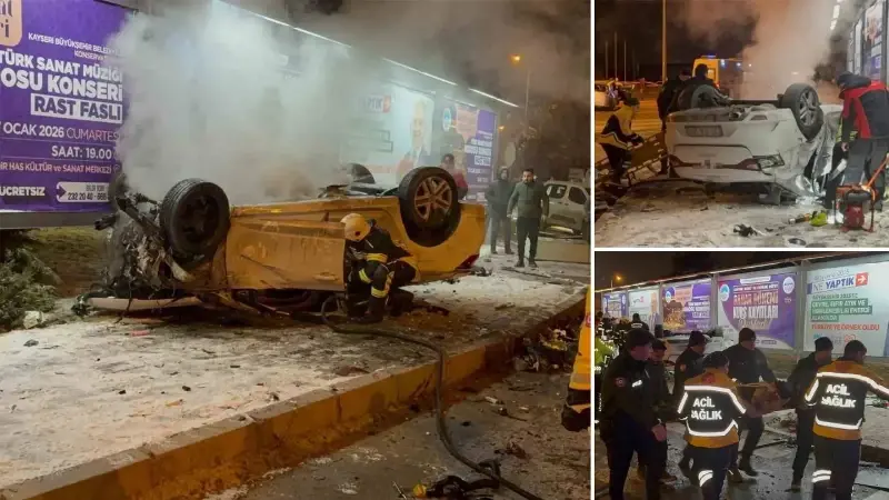 Kaza sonrası alev alan otomobilde can pazarı: 2’si ağır 3 yaralı