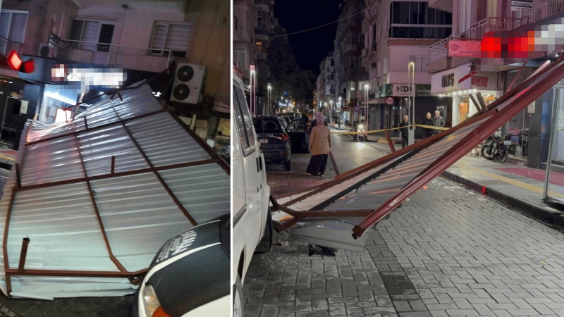 Manisa’da kuvvetli rüzgar bir binanın çatısını uçurdu