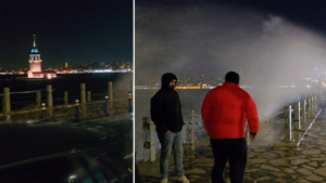 Üsküdar sahilinde lodos etkili oldu: Dev dalgalar oluştu