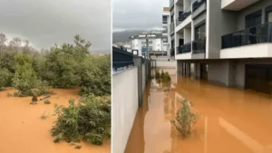 Alanya’da sağanak sebebiyle Oba Çayı taştı: Binaların bahçelerini su bastı