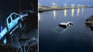 Bakırköy’de zabıta aracı denize düştü: Sürücü ve yanındaki personel kendi imkanlarıyla kurtuldu