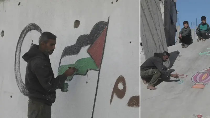 Filistin’de Ramazan heyecanı: Yıkılan evlerin duvarlarına Ramazan ayı için resimler çiziyor