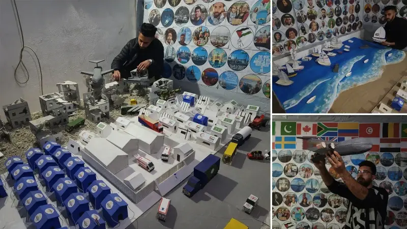 Filistinli üç genç İsrail’in Gazze’ye saldırılarını ve savaş sürecini maketlerle canlandırdı