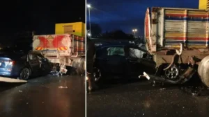 Silivri’de seyir halindeyken tekeri kopan otomobil kamyona çarptı: Sürücü yaralandı